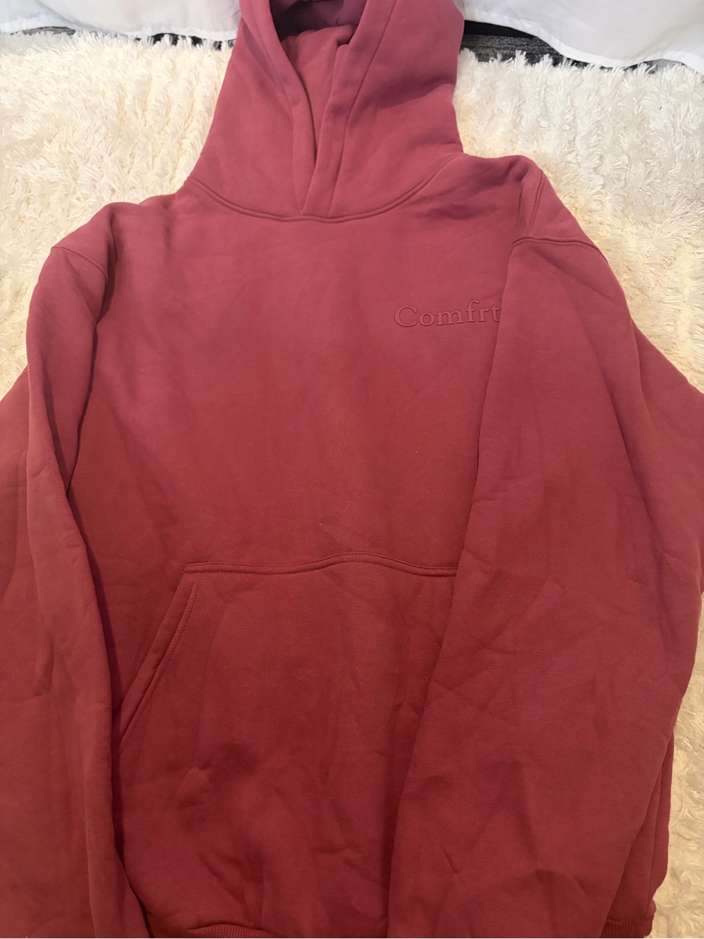 Comfrt Embossed Hoodie - Rose Red  Sweater Hoodie